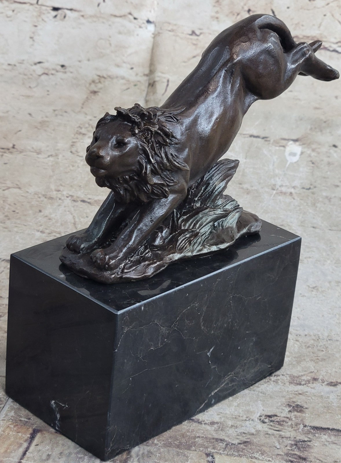 Handcrafted bronze sculpture SALE Animal by Barye Lion Jumping Cast Lost Wax