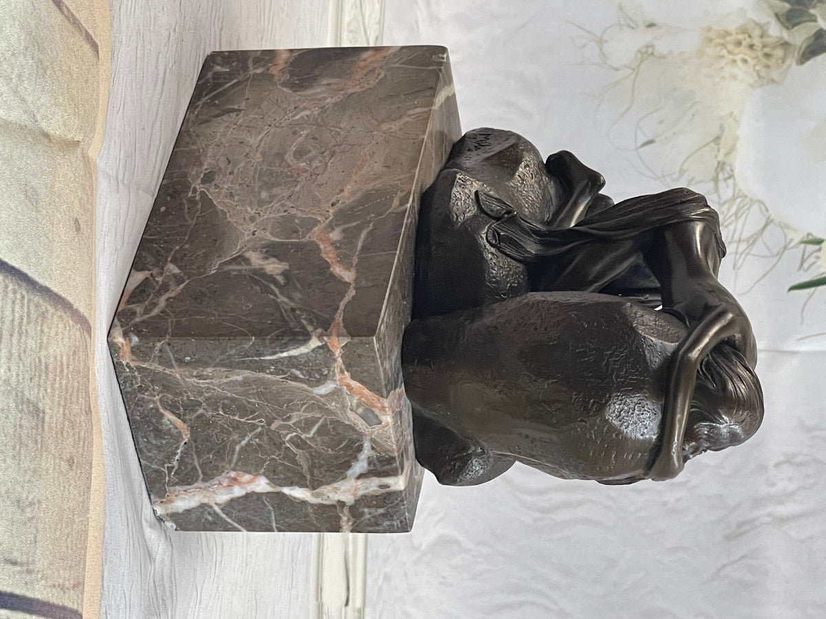 Nude Naked Female Home Base And Marble Rock Handcrafted Bronze Sculpture Art