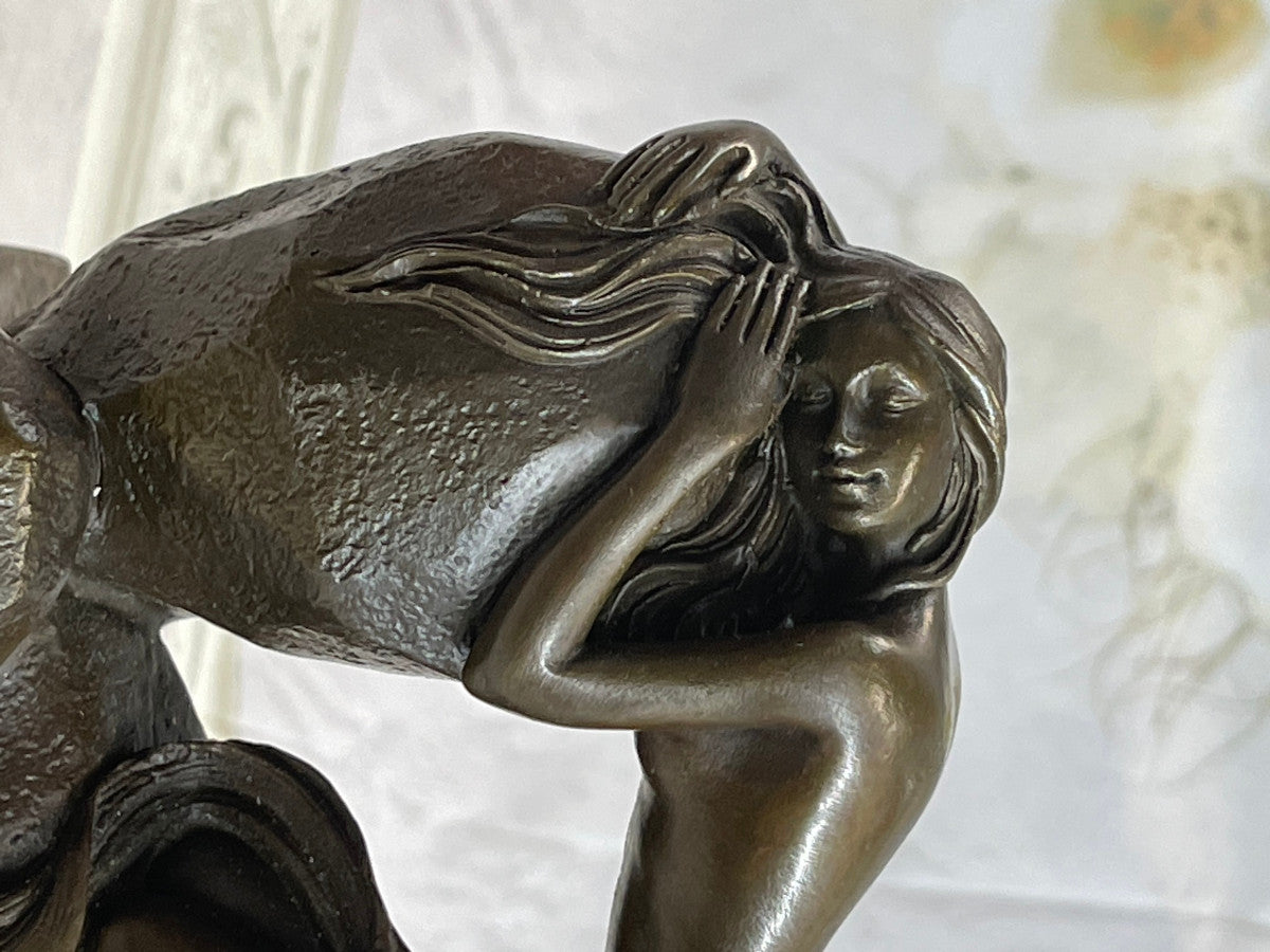 Nude Naked Female Home Base And Marble Rock Handcrafted Bronze Sculpture Art