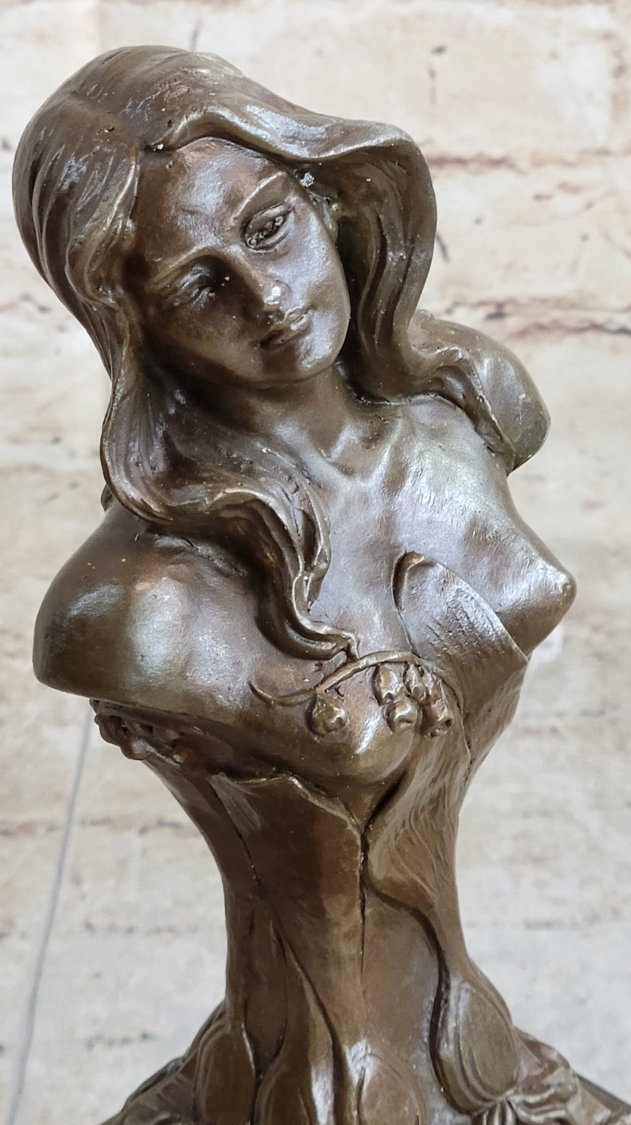 Elegant Female Portrait Bust Classic Beauty Bronze Marble Statue Partner Deco