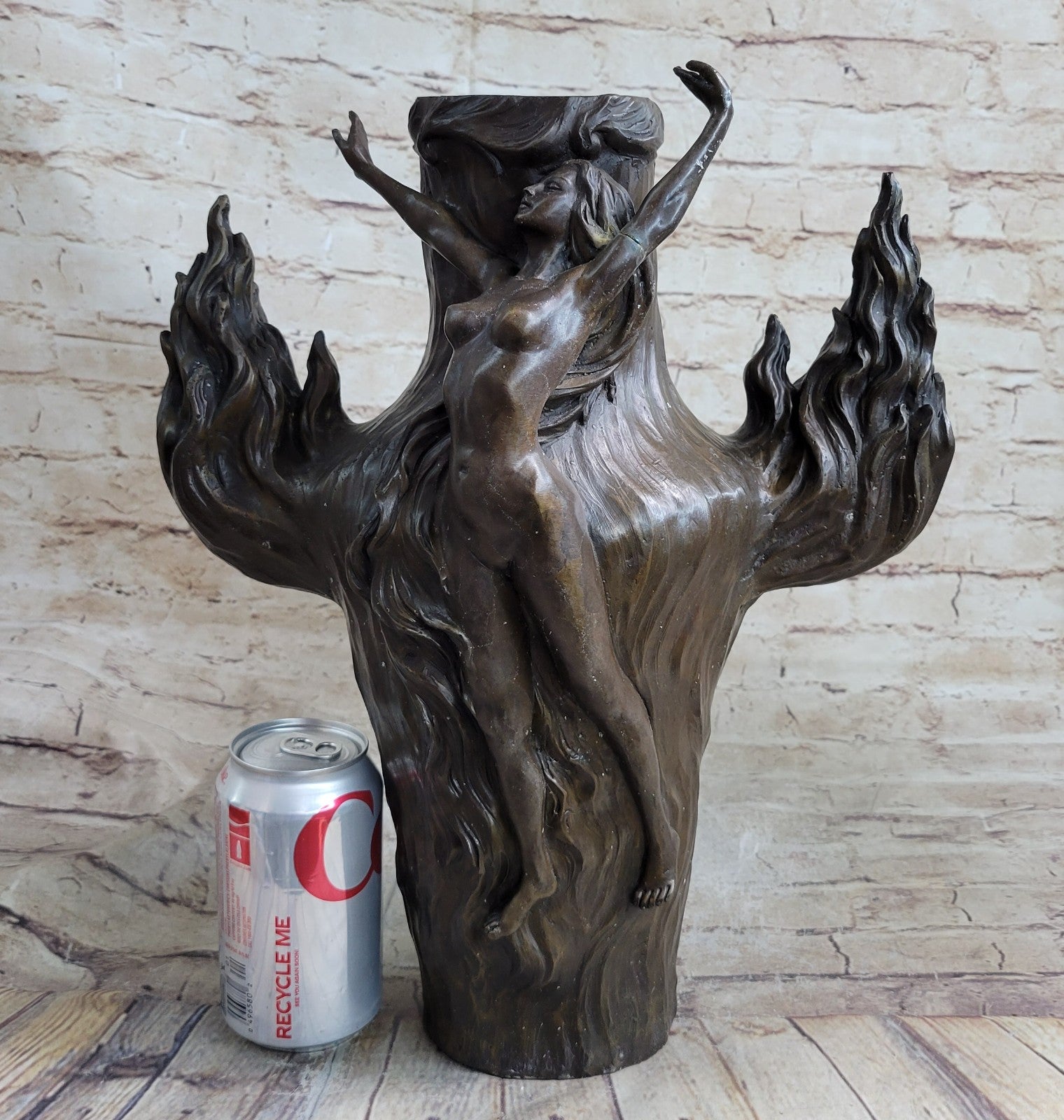 Victorian/Art Deco/Nouveau Brass/Copper/Bronze Nude Nymph/Fairy/Pixie Vase Gift