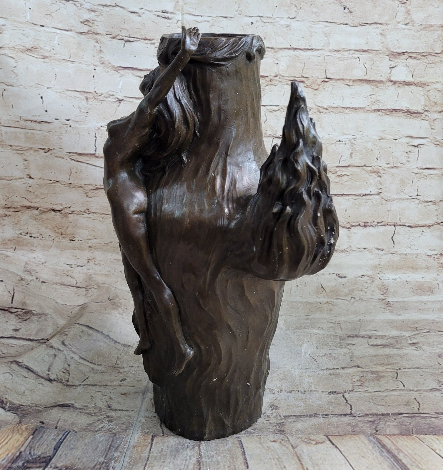 Victorian/Art Deco/Nouveau Brass/Copper/Bronze Nude Nymph/Fairy/Pixie Vase Gift
