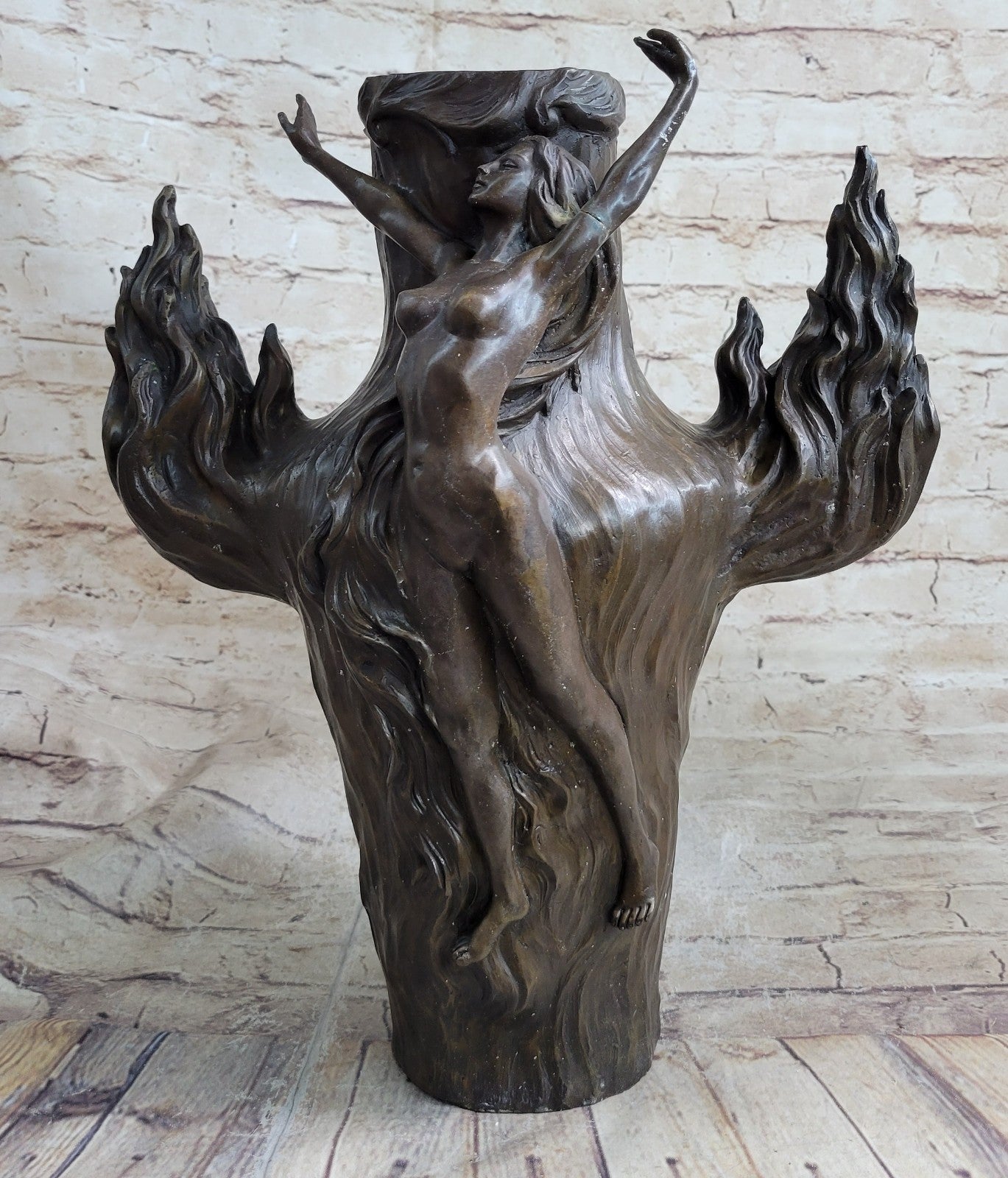 Victorian/Art Deco/Nouveau Brass/Copper/Bronze Nude Nymph/Fairy/Pixie Vase Gift
