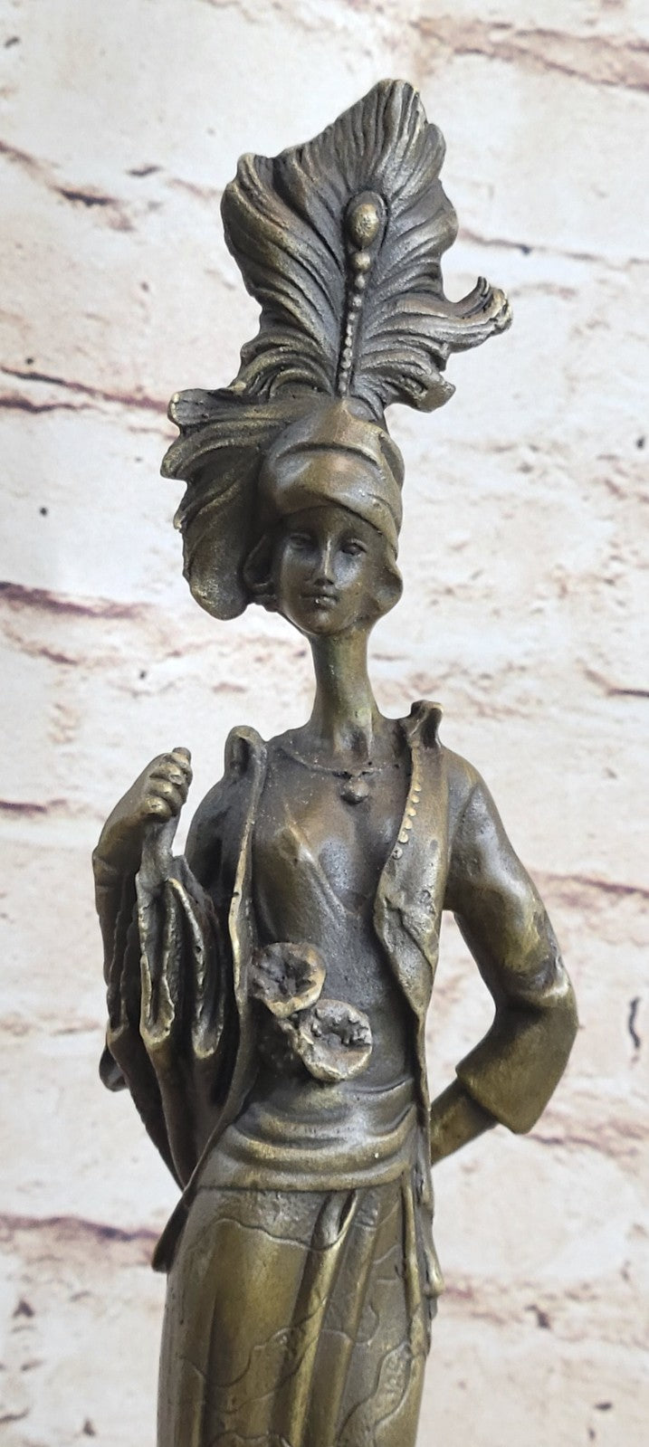 Large Elegant Victorian Lady in Feather Plume Hat Bust Sculpture Signed Statue