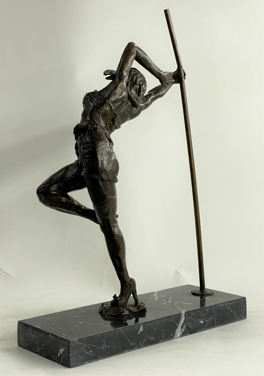 Bronze Nude Woman Stripper Pole Go Dancer Erotic Pose Figure Sculpture Statue 