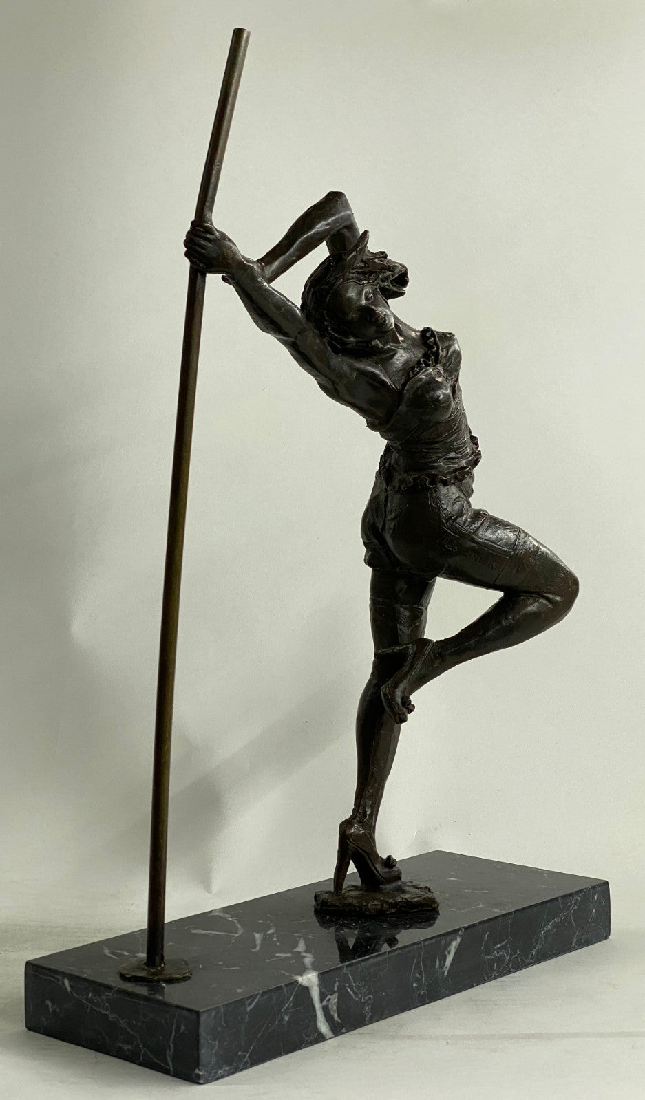 Bronze Nude Woman Stripper Pole Go Dancer Erotic Pose Figure Sculpture Statue 