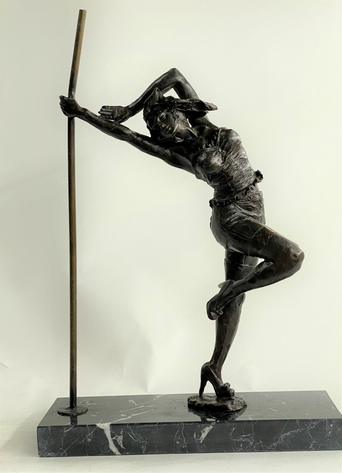 Bronze Nude Woman Stripper Pole Go Dancer Erotic Pose Figure Sculpture Statue 