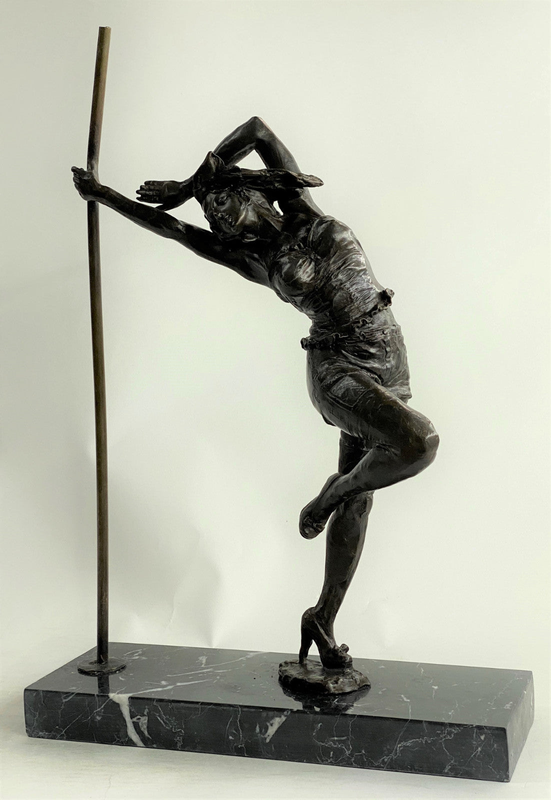 Bronze Nude Woman Stripper Pole Go Dancer Erotic Pose Figure Sculpture Statue 