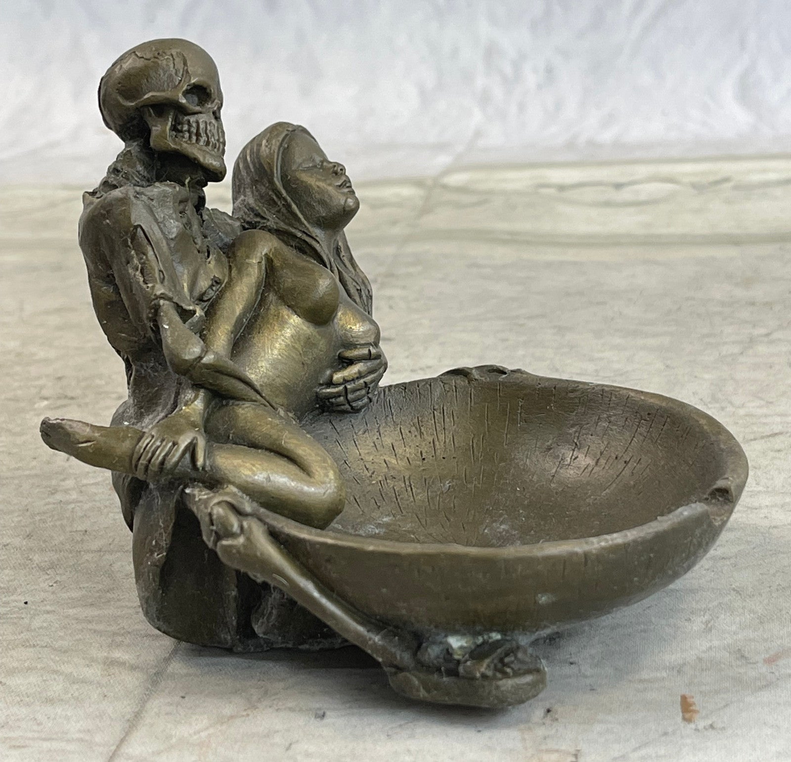 Handcrafted bronze sculpture SALE Ash Girl Nude With Skeleton Cast Hot Deco Art
