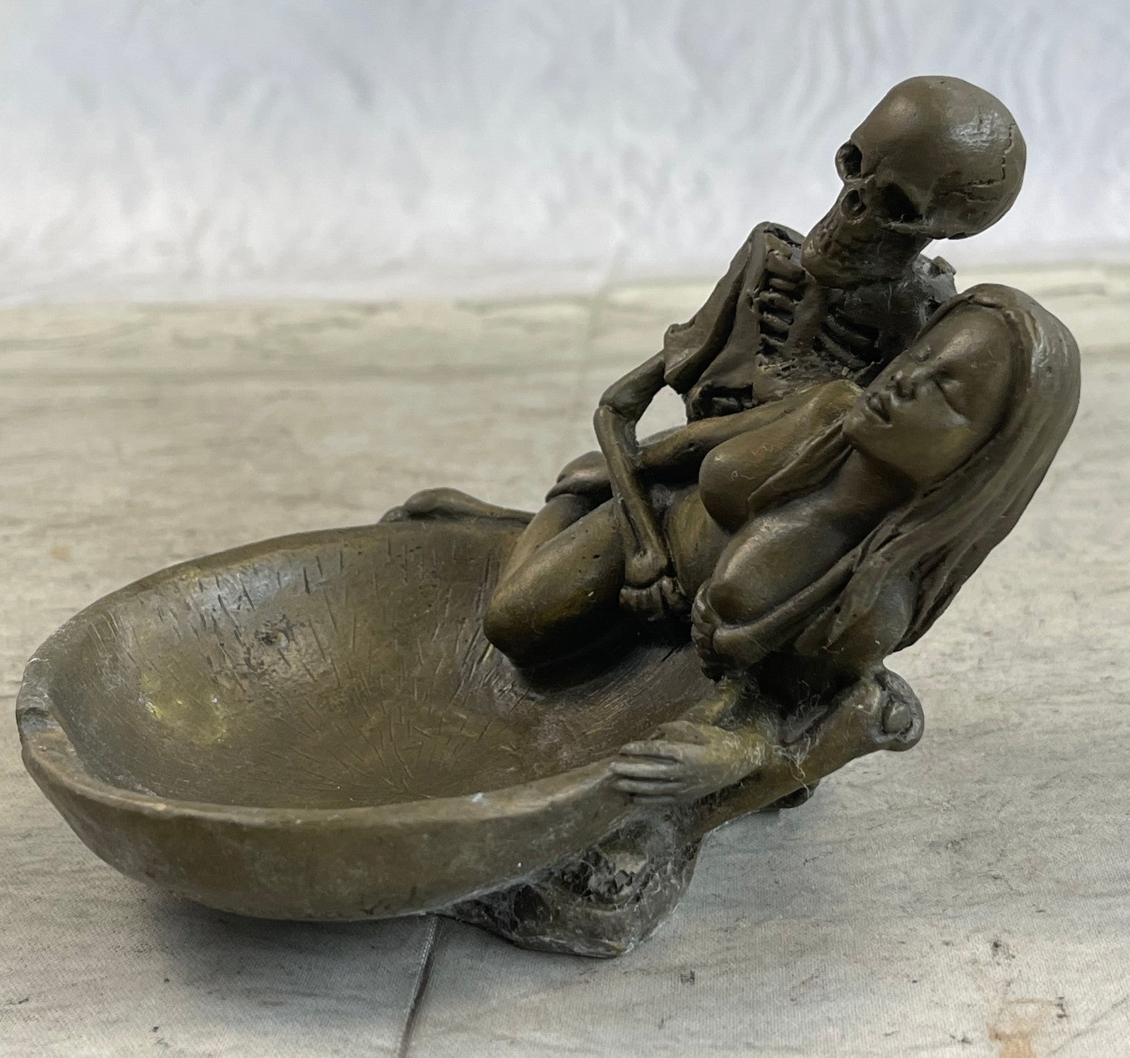Handcrafted bronze sculpture SALE Ash Girl Nude With Skeleton Cast Hot Deco Art