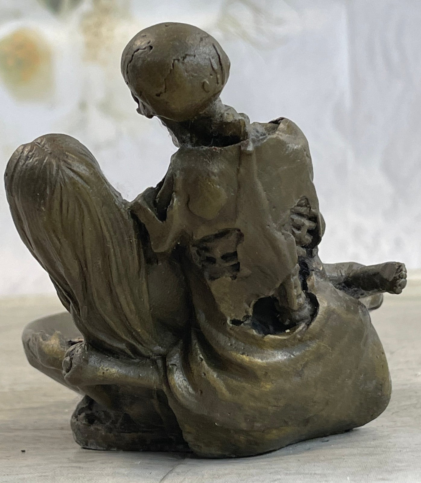 Handcrafted bronze sculpture SALE Ash Girl Nude With Skeleton Cast Hot Deco Art