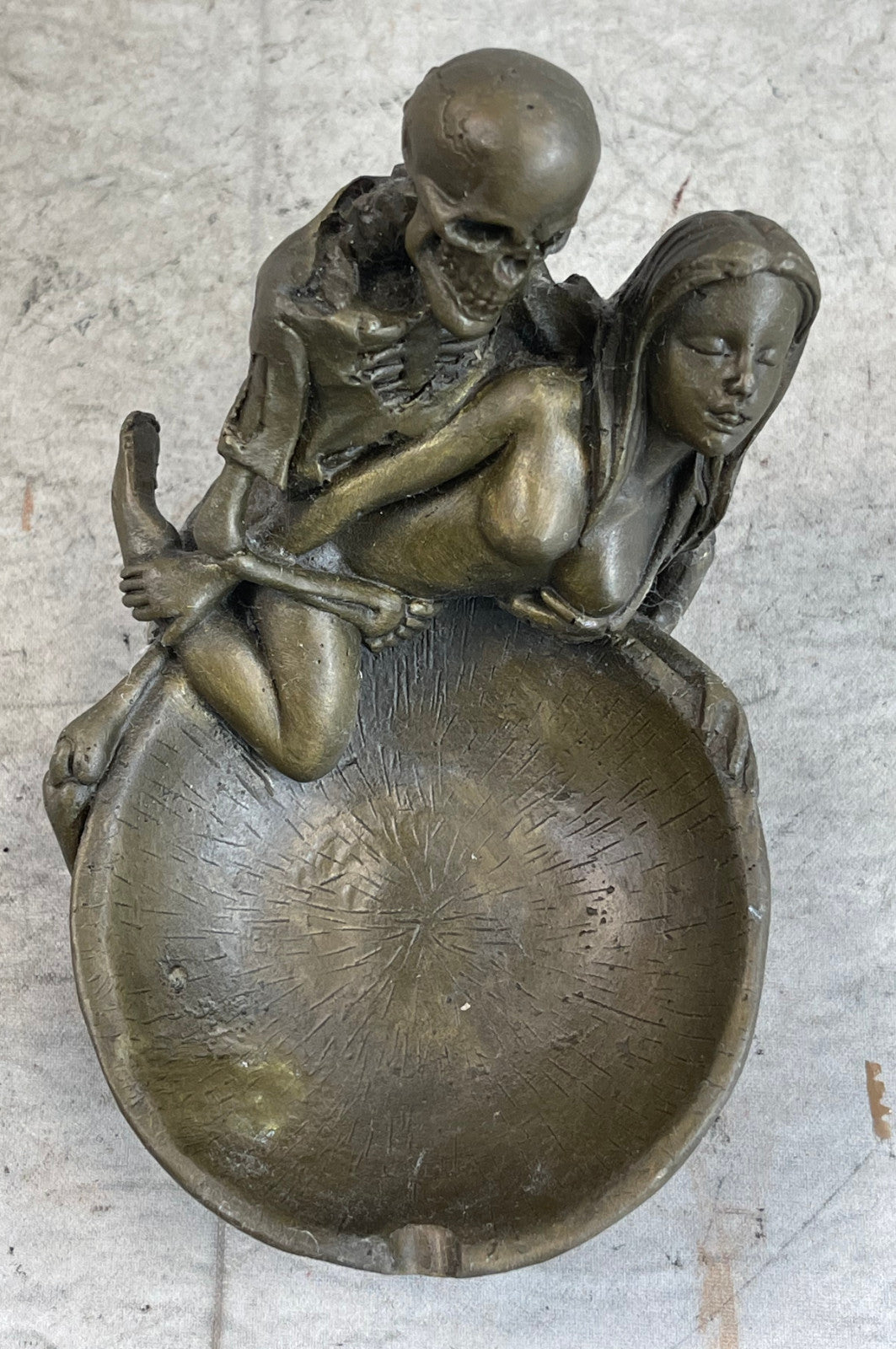 Handcrafted bronze sculpture SALE Ash Girl Nude With Skeleton Cast Hot Deco Art
