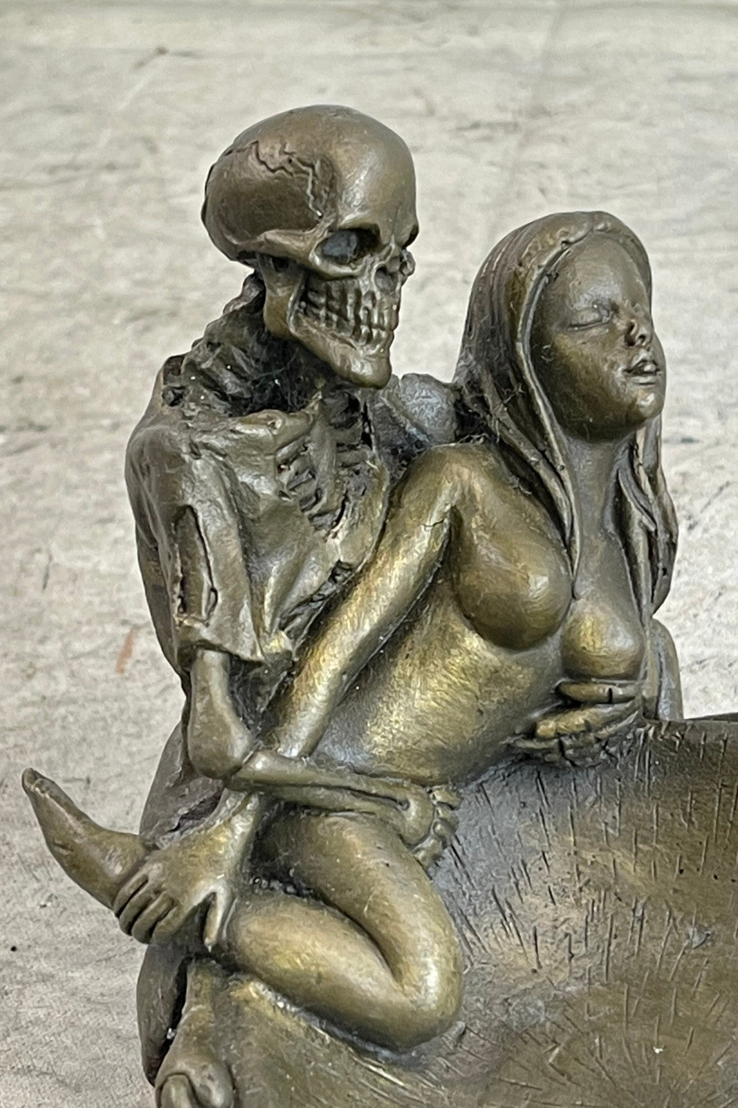 Handcrafted bronze sculpture SALE Ash Girl Nude With Skeleton Cast Hot Deco Art