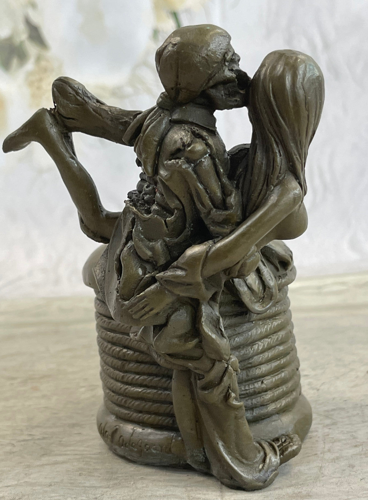 Nude Skeleton Sex Holding Handcrafted Bronze Sculpture Statue Figurine Figure