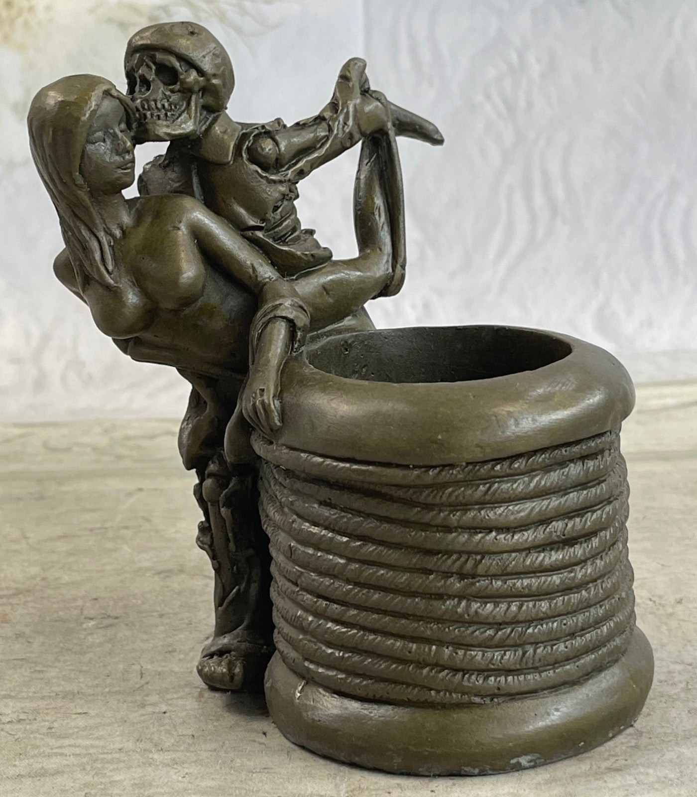 Nude Skeleton Sex Holding Handcrafted Bronze Sculpture Statue Figurine Figure