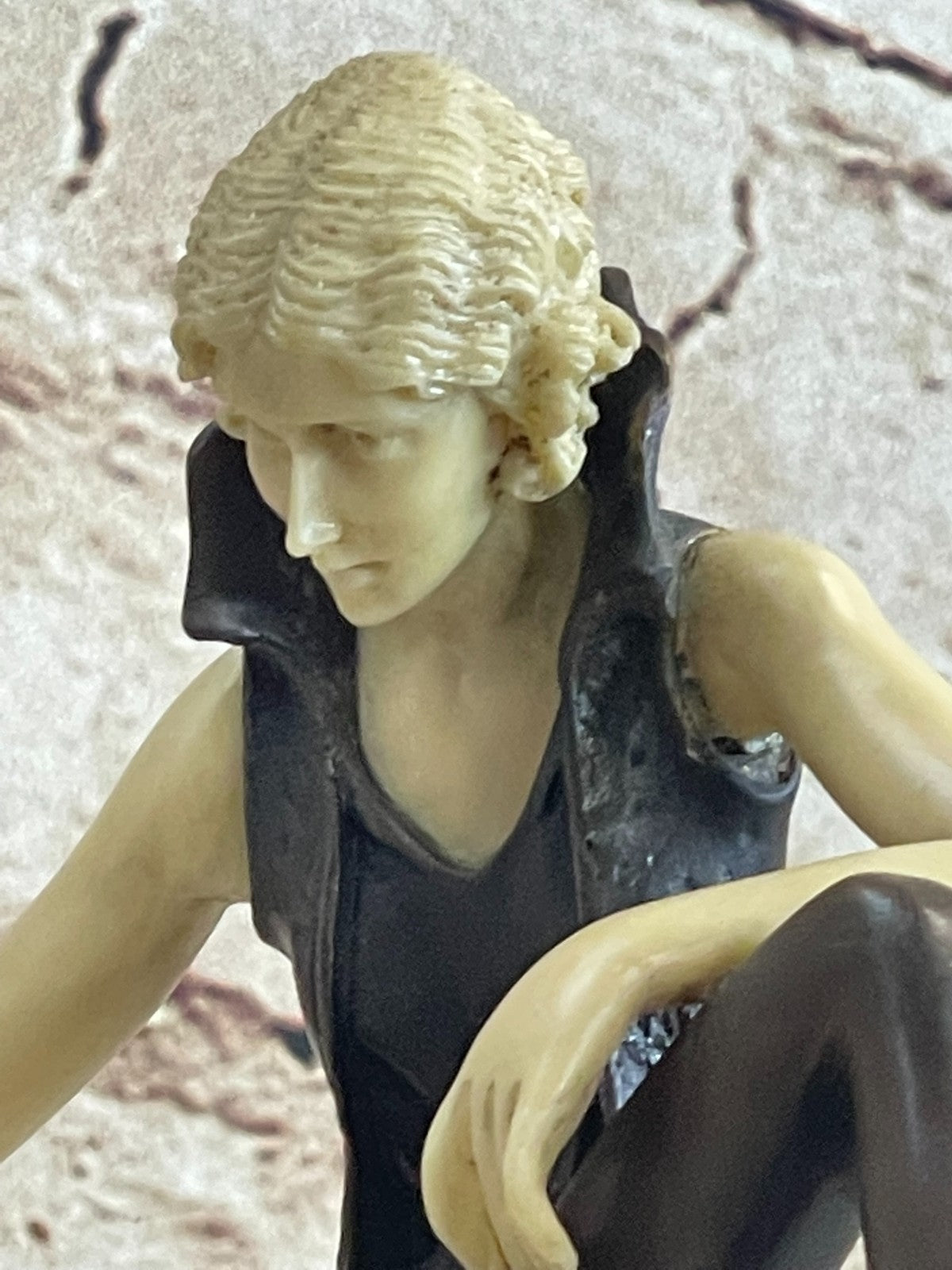 Art Nouveau Sexy Female Bronze & Faux Bone Sculpture on White Marble Base Figure