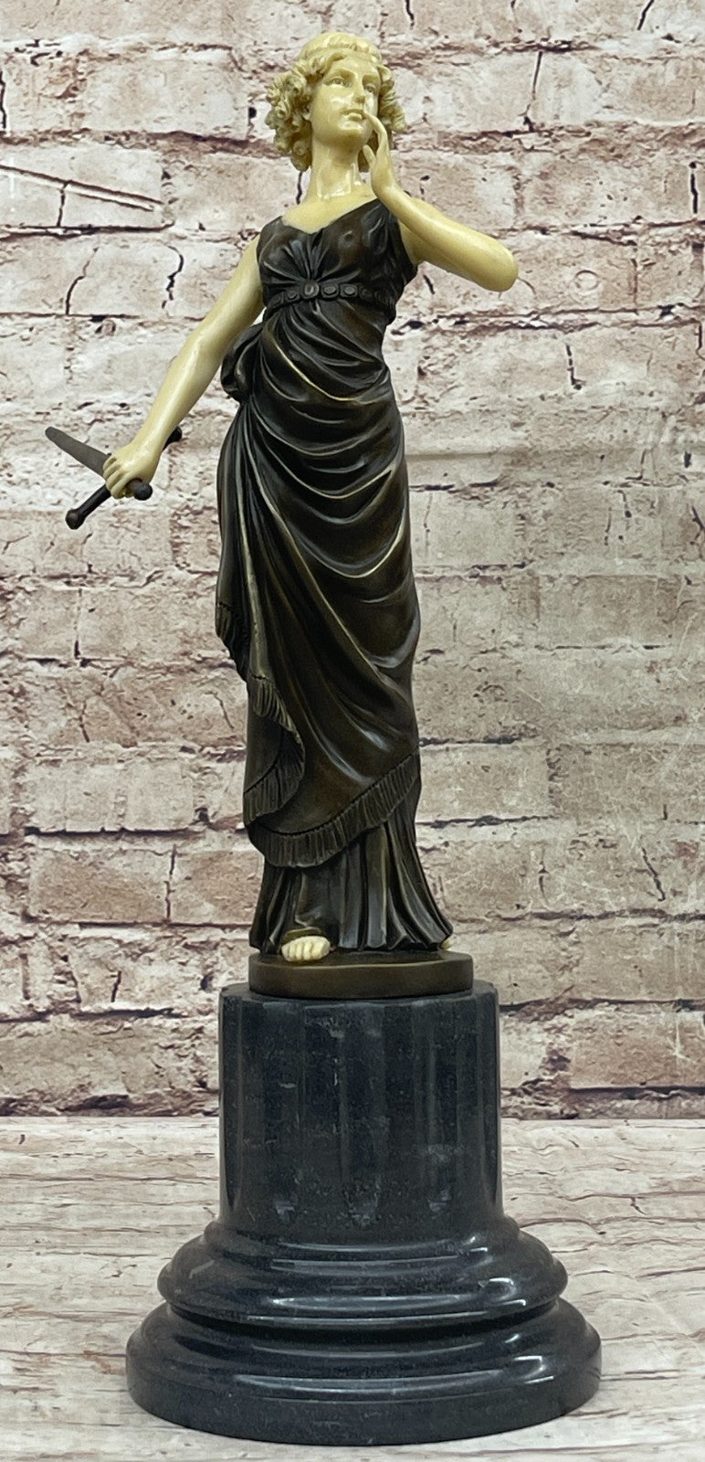 Art Deco Female Warrior with Decorative Hot Cast Bronze Sculpture Figurine Figure