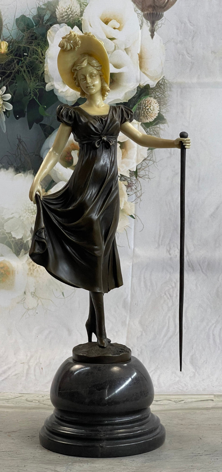 Bronze Sculpture Victorian Female Bronze Sculpture Marble Base Figurine Figure