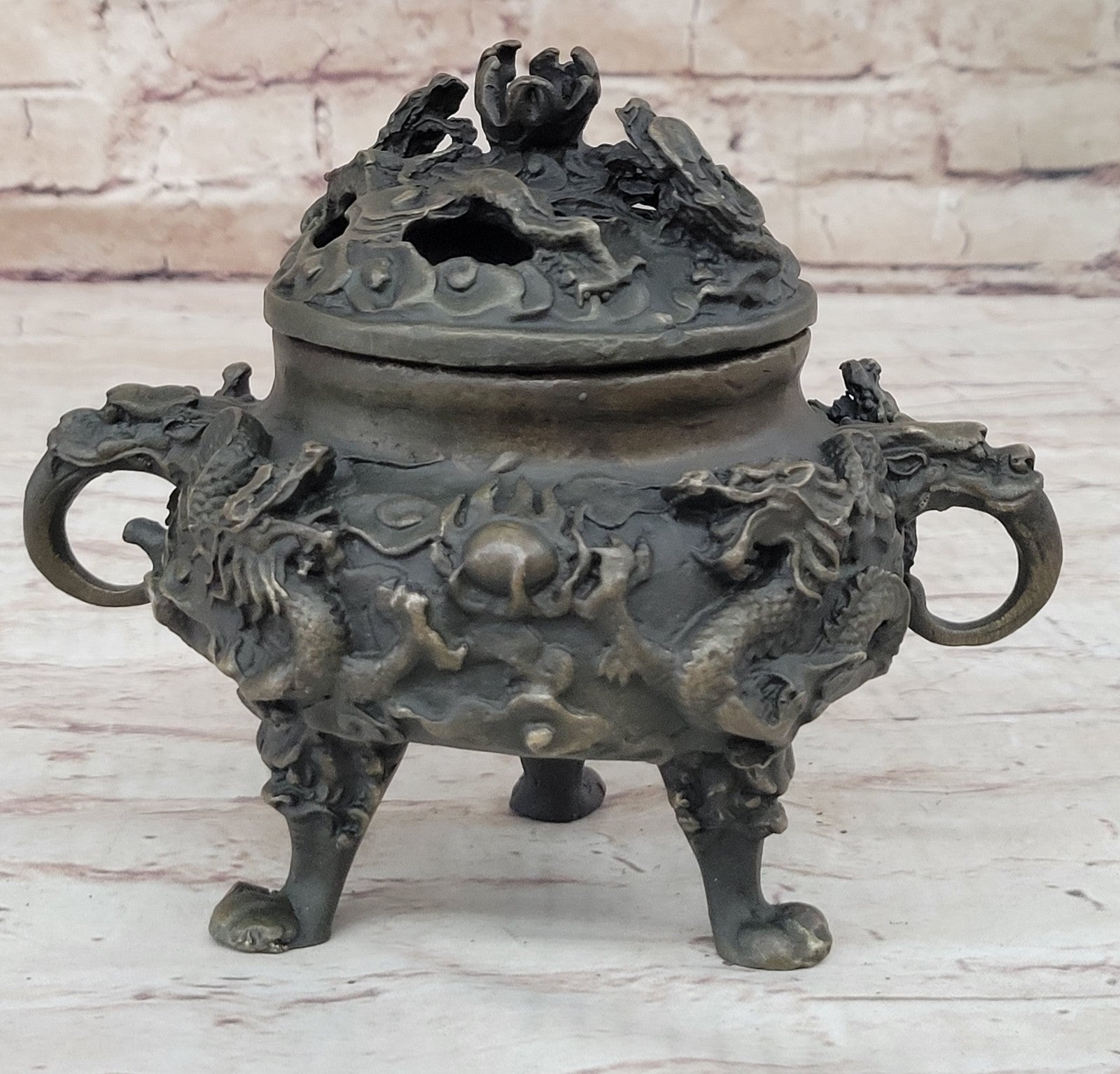 Handcrafted bronze sculpture SALE Incense Dragon Gilded Favorites Folk China