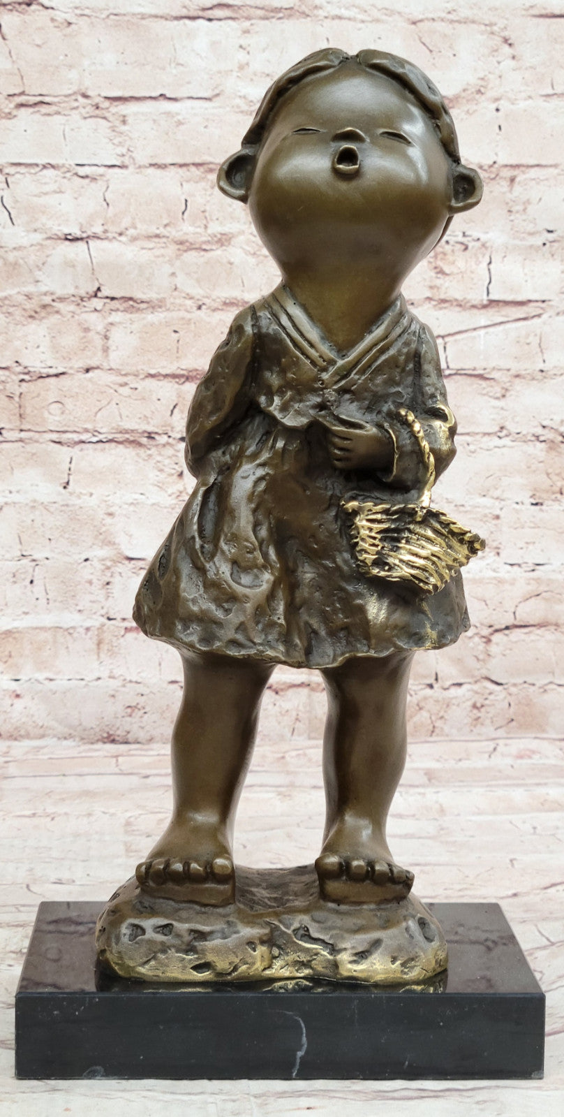 Milo's Bronze Chinese Girl Holding Basket Art Sculpture Figurine Gift