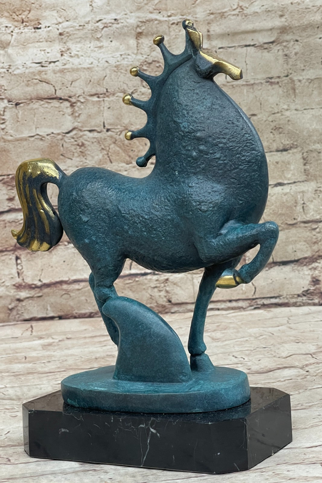 28 cm RARE Abstract FENGSHUI marble base Bronze "horse Trotting" Sculpture