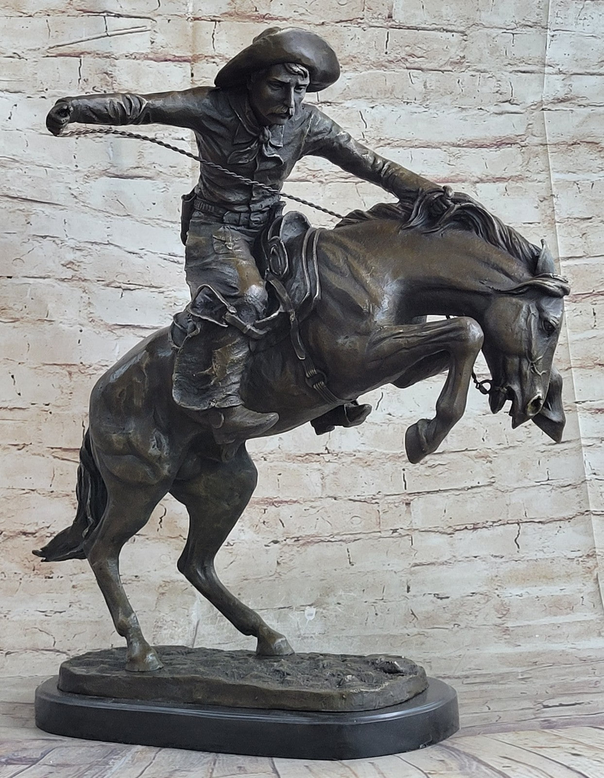 Bronco Buster Remington Western Cowboy Horse Rodeo Rider Bronze Marble Statue