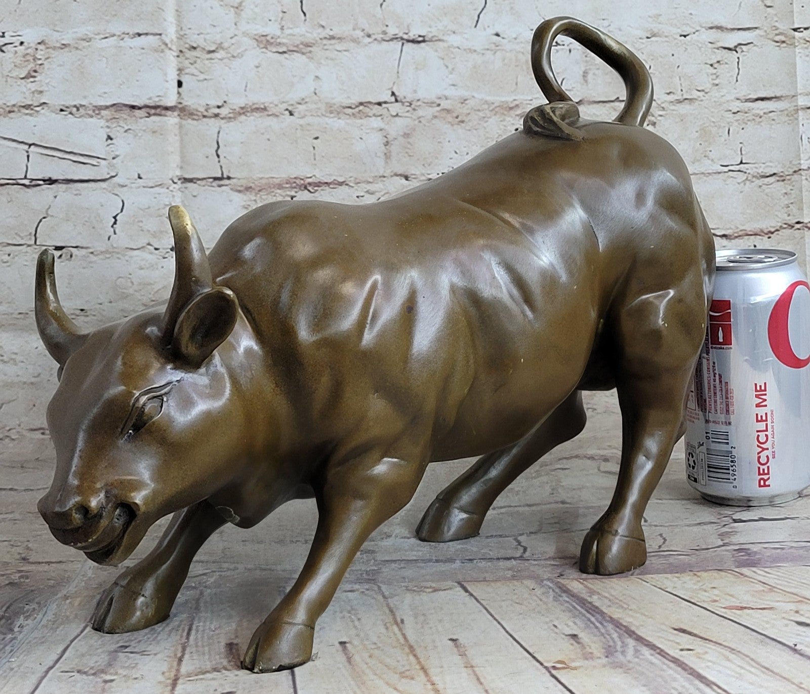 Large Magnificent Stock Market Bull Toro Bronze Sculpture Marble Base Statue Art