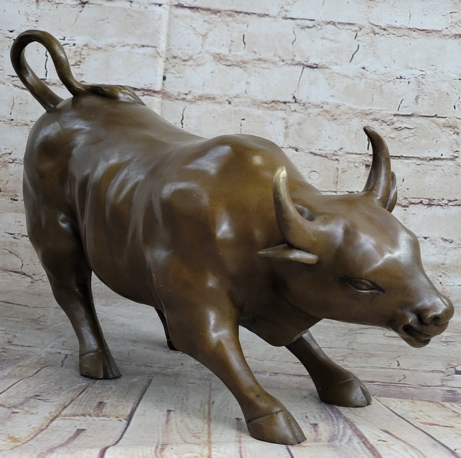 Large Magnificent Stock Market Bull Toro Bronze Sculpture Marble Base Statue Art