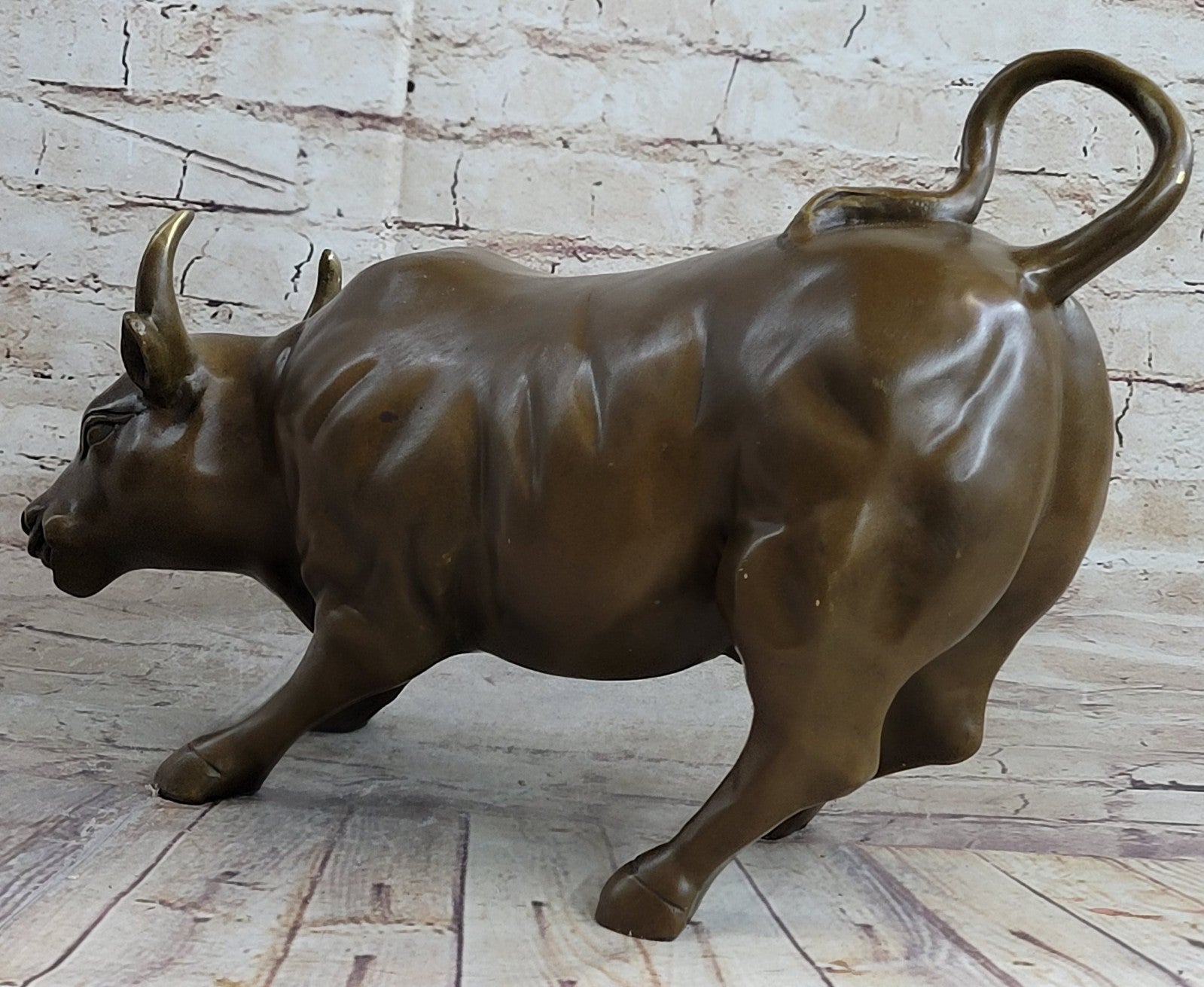 Large Magnificent Stock Market Bull Toro Bronze Sculpture Marble Base Statue Art