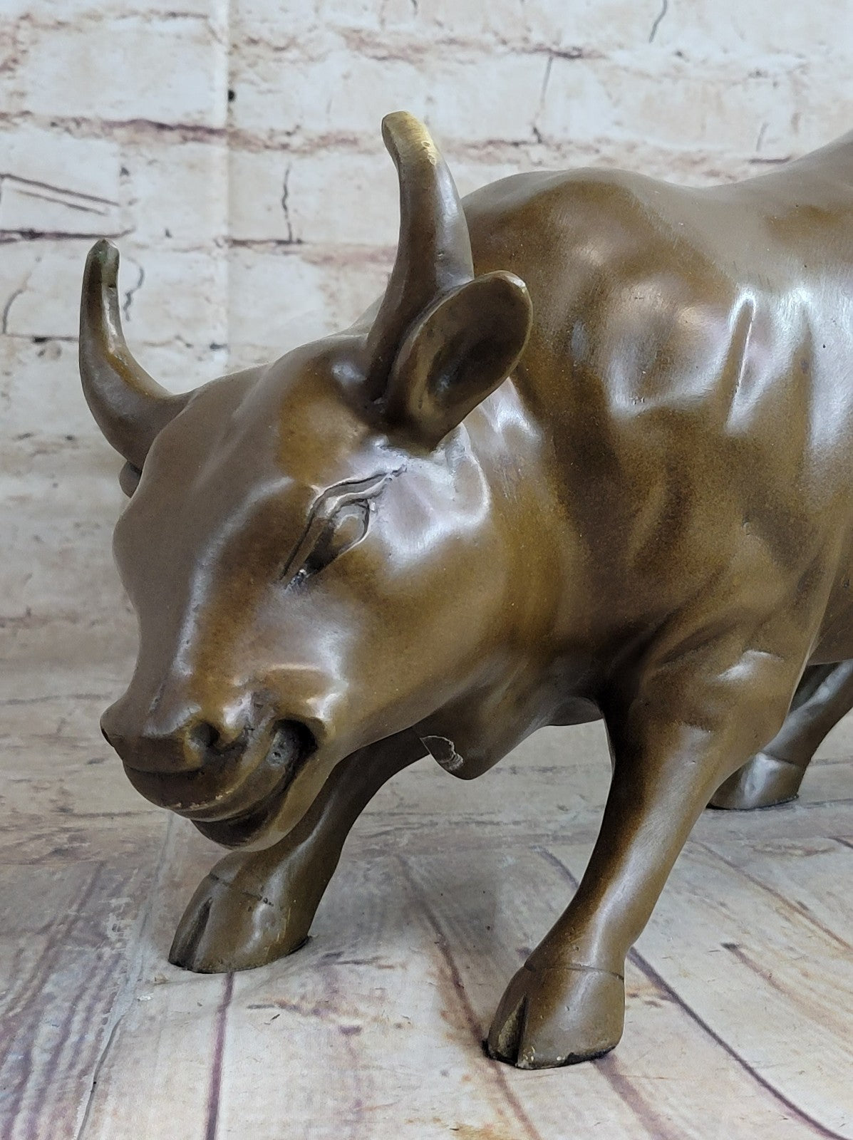 Large Magnificent Stock Market Bull Toro Bronze Sculpture Marble Base Statue Art