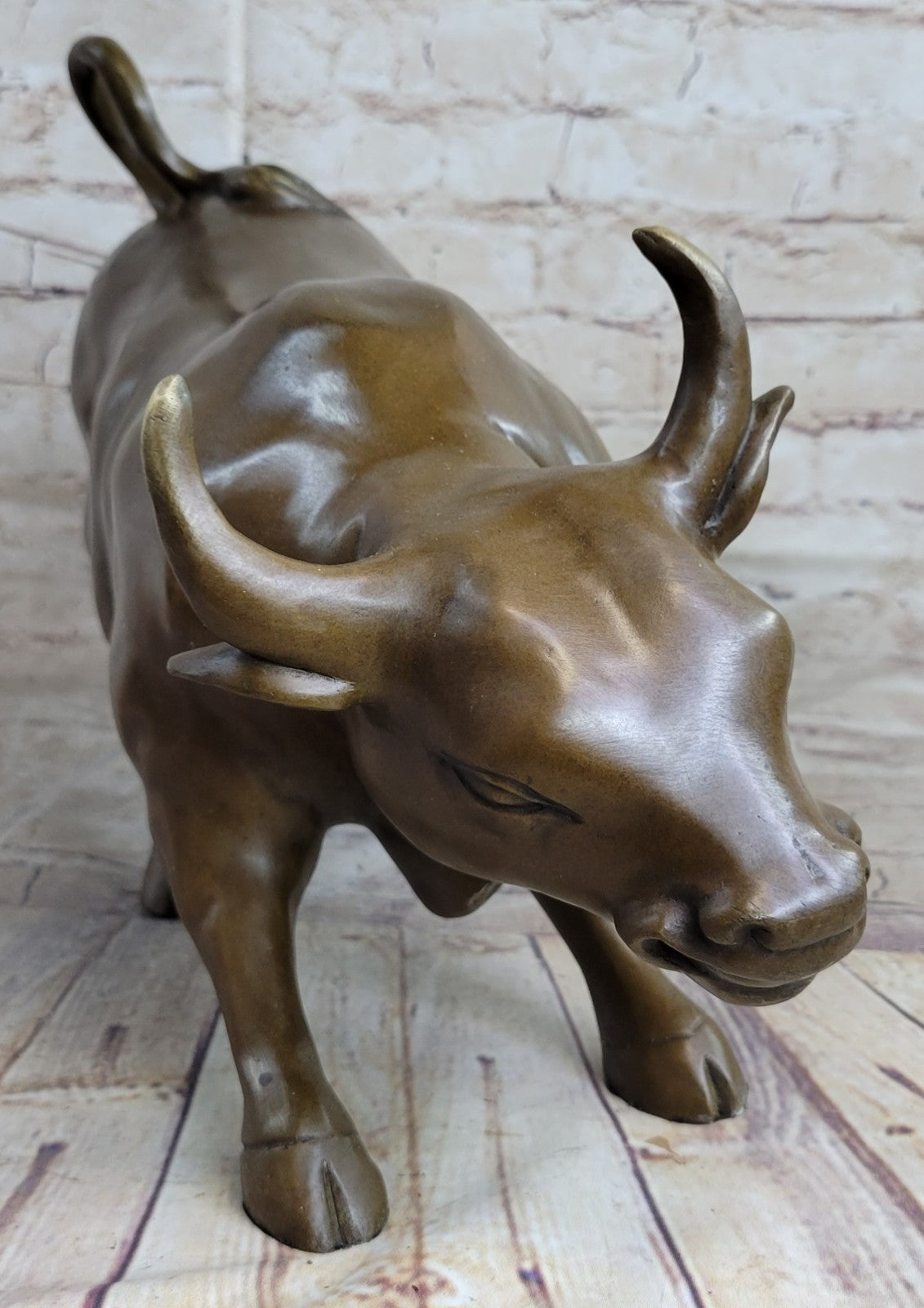 Large Magnificent Stock Market Bull Toro Bronze Sculpture Marble Base Statue Art