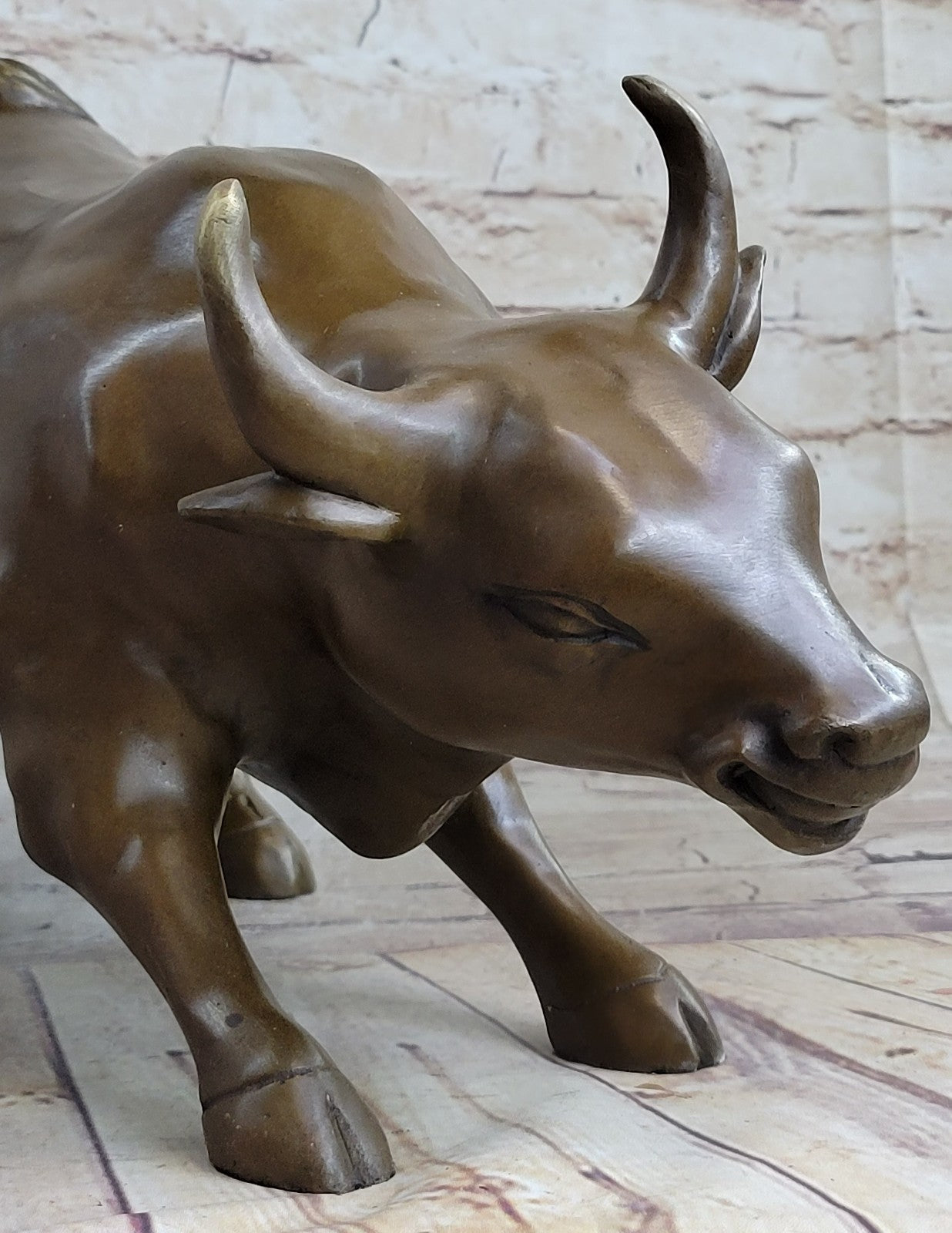 Large Magnificent Stock Market Bull Toro Bronze Sculpture Marble Base Statue Art