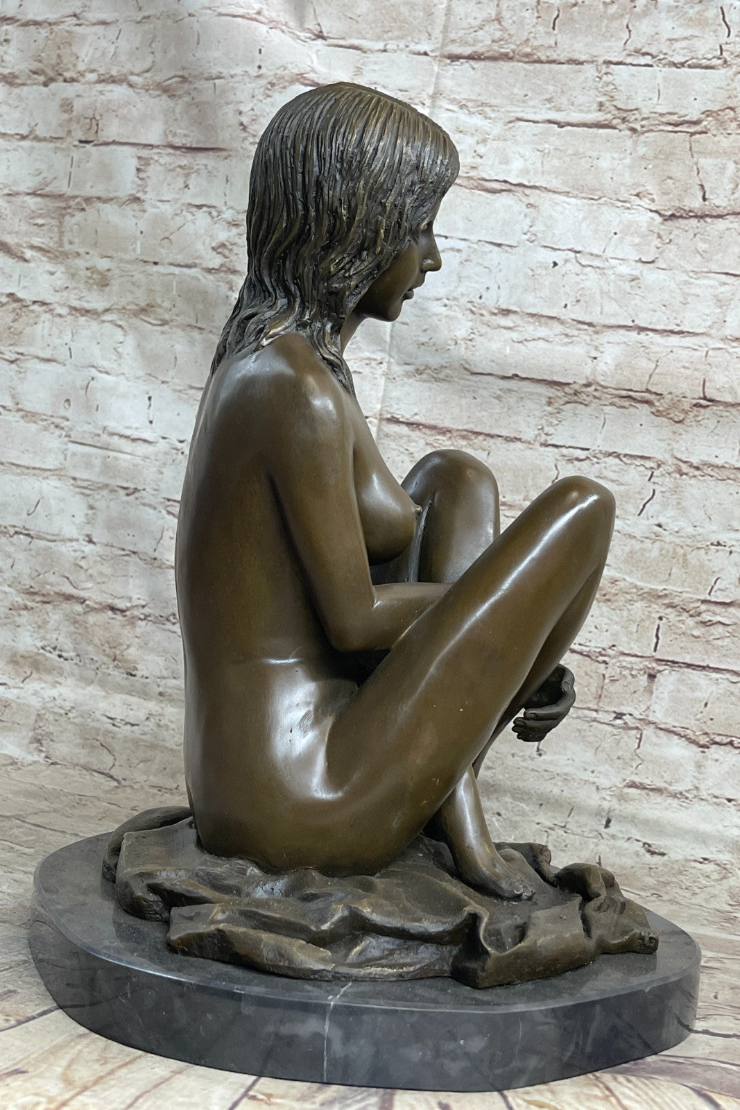 Nude Woman Sensual Decor Bronze Marble Statue Sculpture Elegant Classic Art Sale