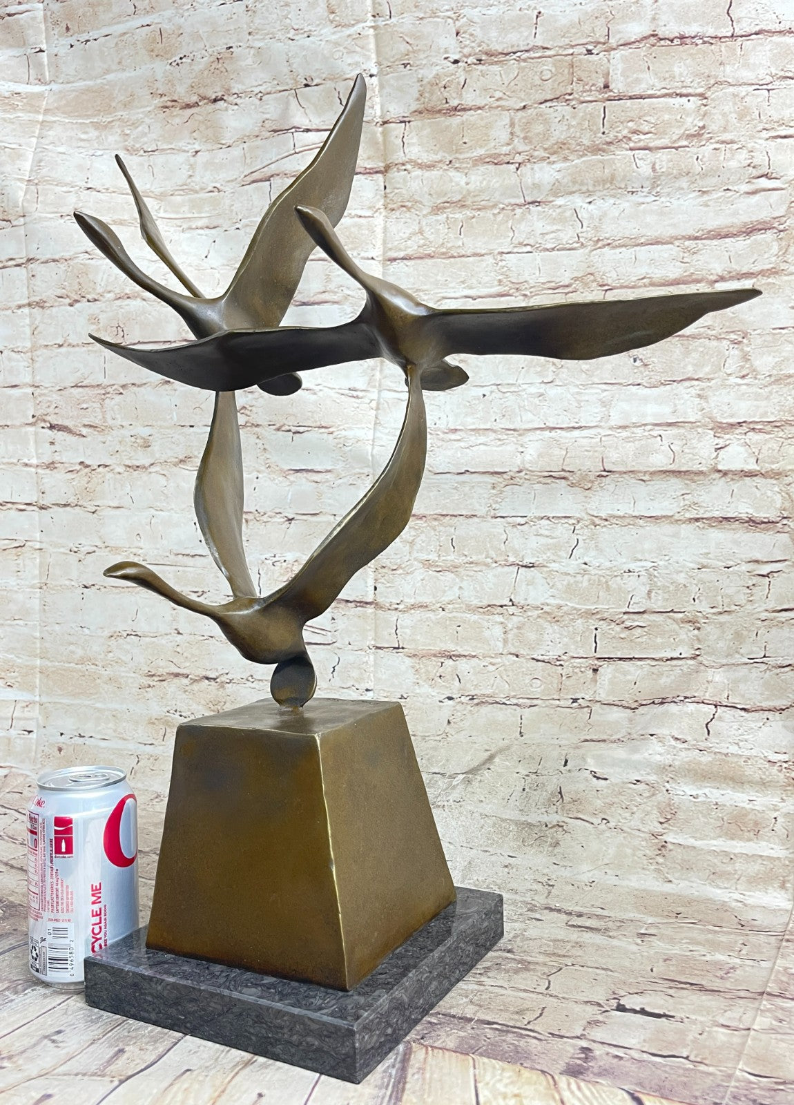 23" Art Deco Sculpture 3 Wild Large Duck Poultry Fly Bird Bronze Statue