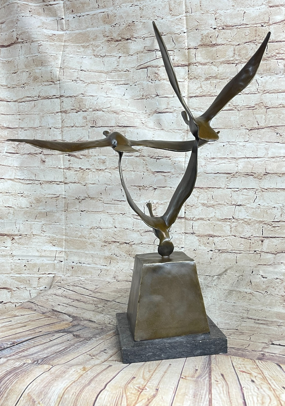 23" Art Deco Sculpture 3 Wild Large Duck Poultry Fly Bird Bronze Statue