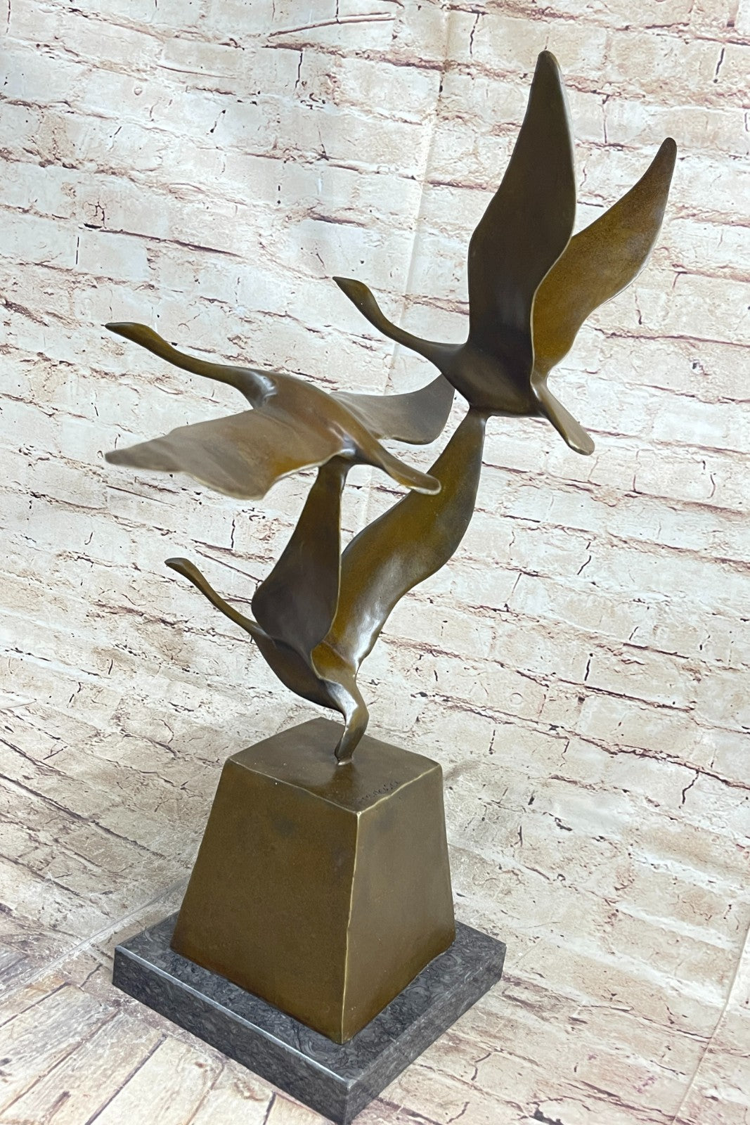 23" Art Deco Sculpture 3 Wild Large Duck Poultry Fly Bird Bronze Statue