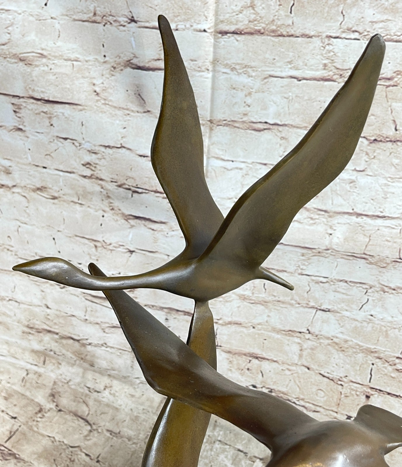 23" Art Deco Sculpture 3 Wild Large Duck Poultry Fly Bird Bronze Statue