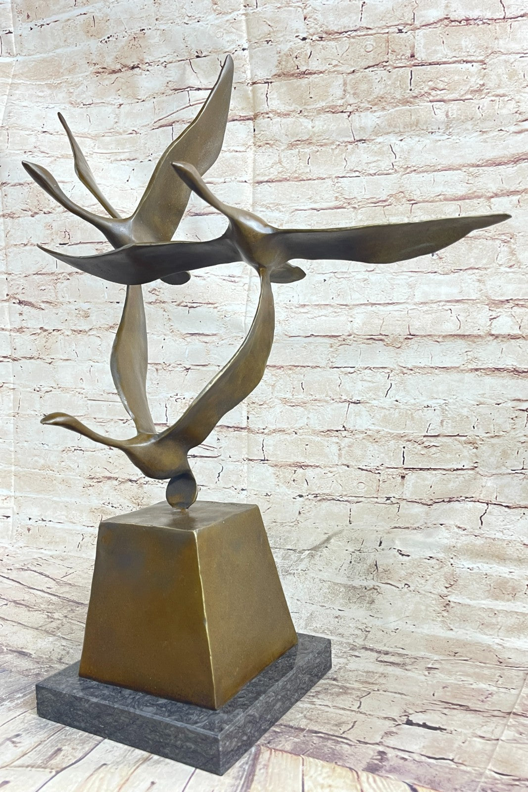 23" Art Deco Sculpture 3 Wild Large Duck Poultry Fly Bird Bronze Statue