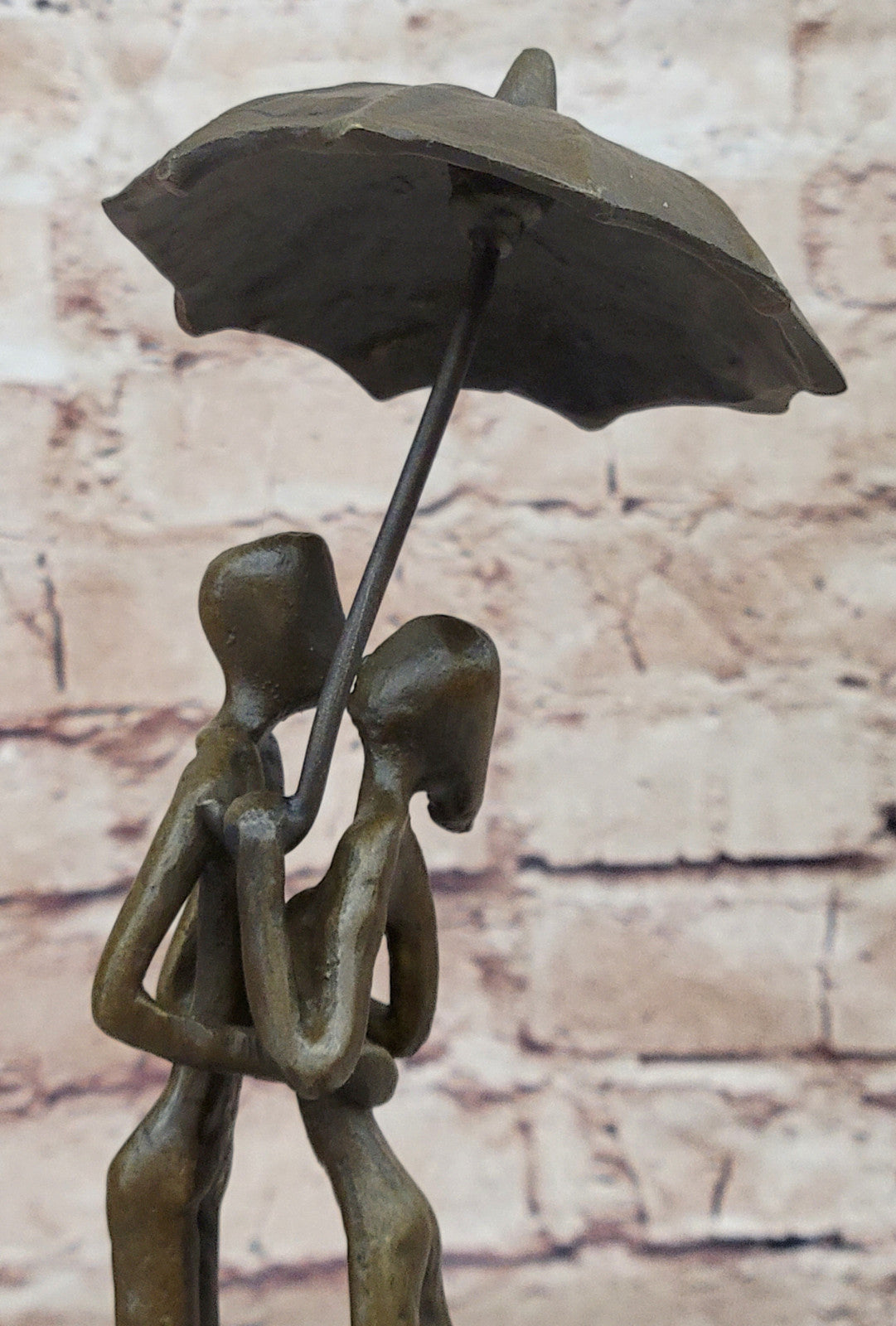 Abstract Bronze Sculpture Man Woman Rain Umbrella Mid Century Art Deco