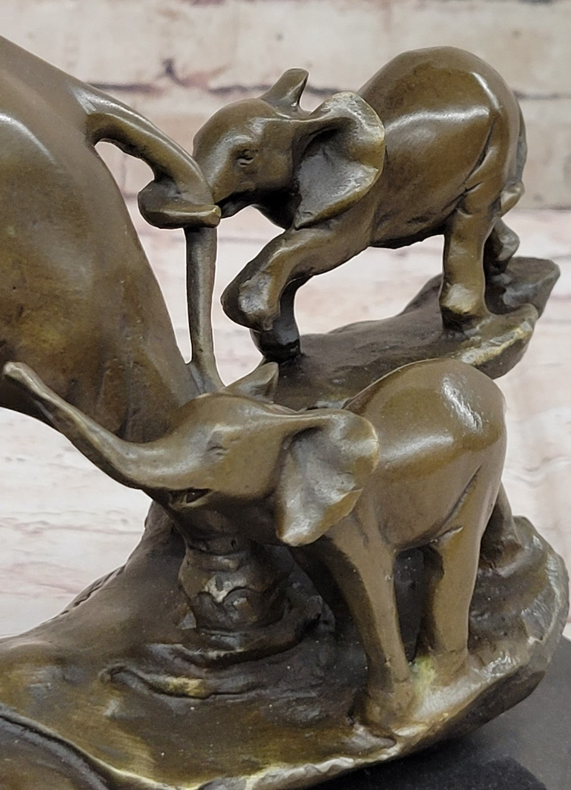 Graceful Bronze Statue of a Mother Elephant and Twin Calves - Signed Artwork by Williams