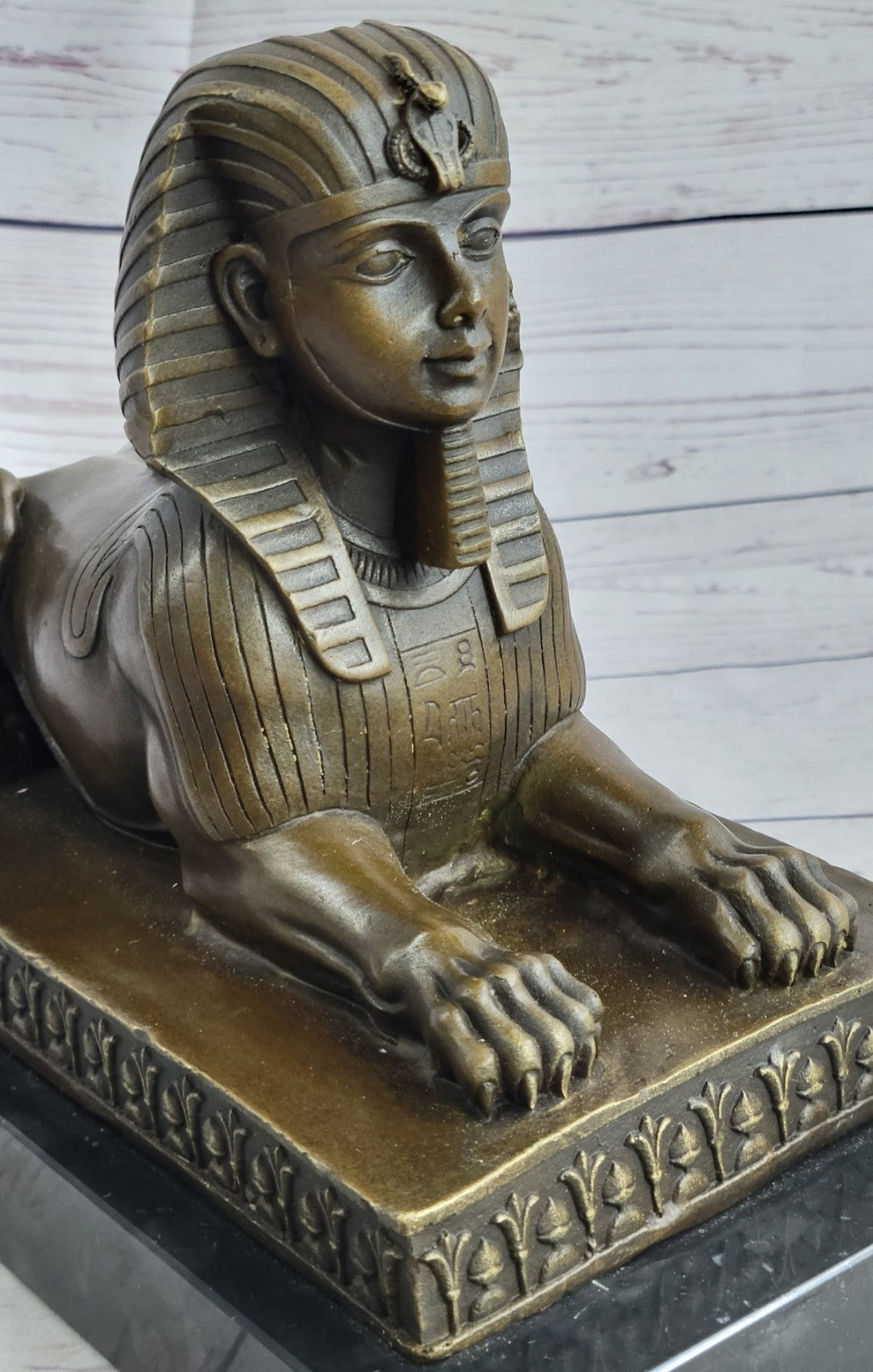 VINTAGE LARGE FABULOUS SPHINX BRONZE STATUES EGYPTIAN PHAROAH LION HAND MADE