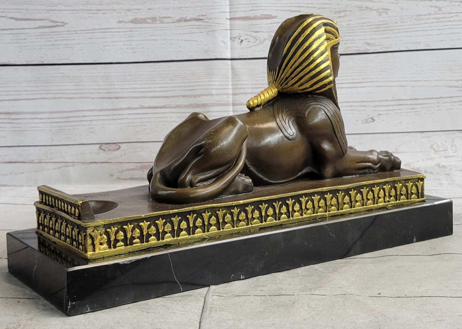 Stunning French Genuine Bronze sphinx Lion angel head Gothic Sculpture Statue