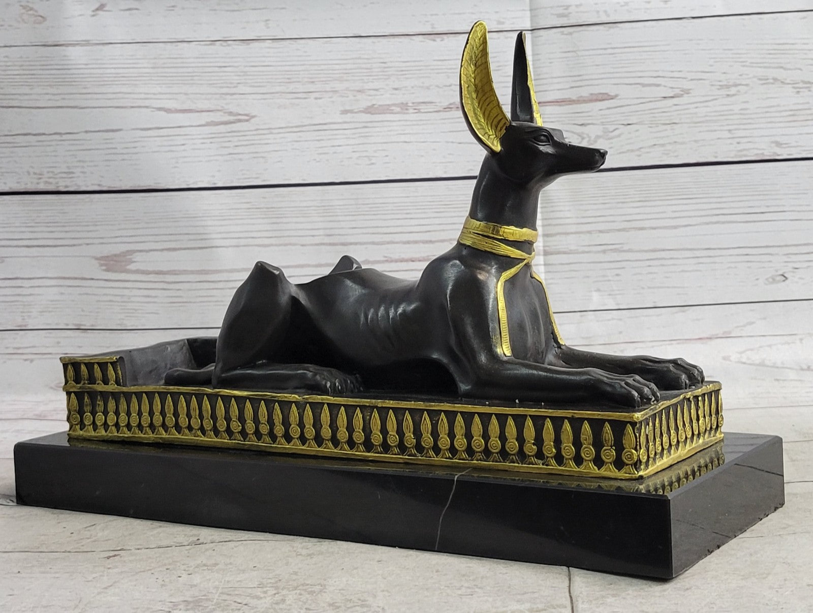 Ancient Egyptian Large Genuine Bronze Anubis Afterlife God on Pedestal Figurine