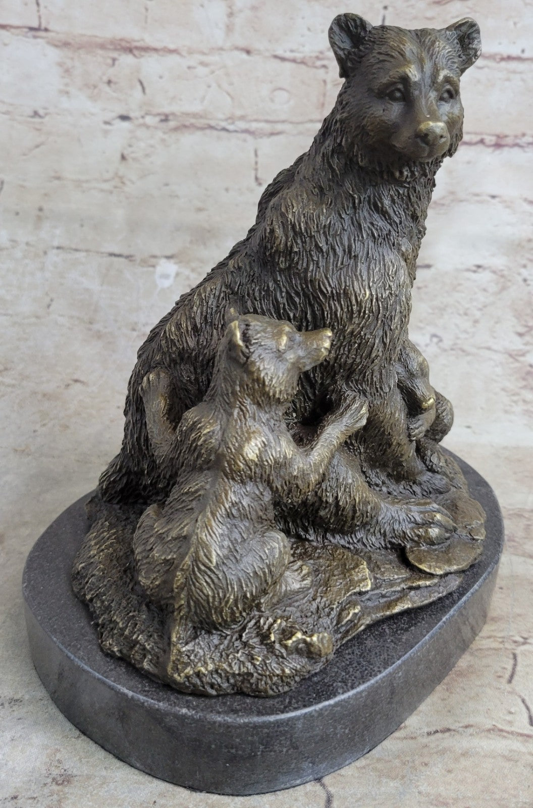 Handcrafted bronze sculpture SALE Cub Two Her With Bear Grizzly Original Signed