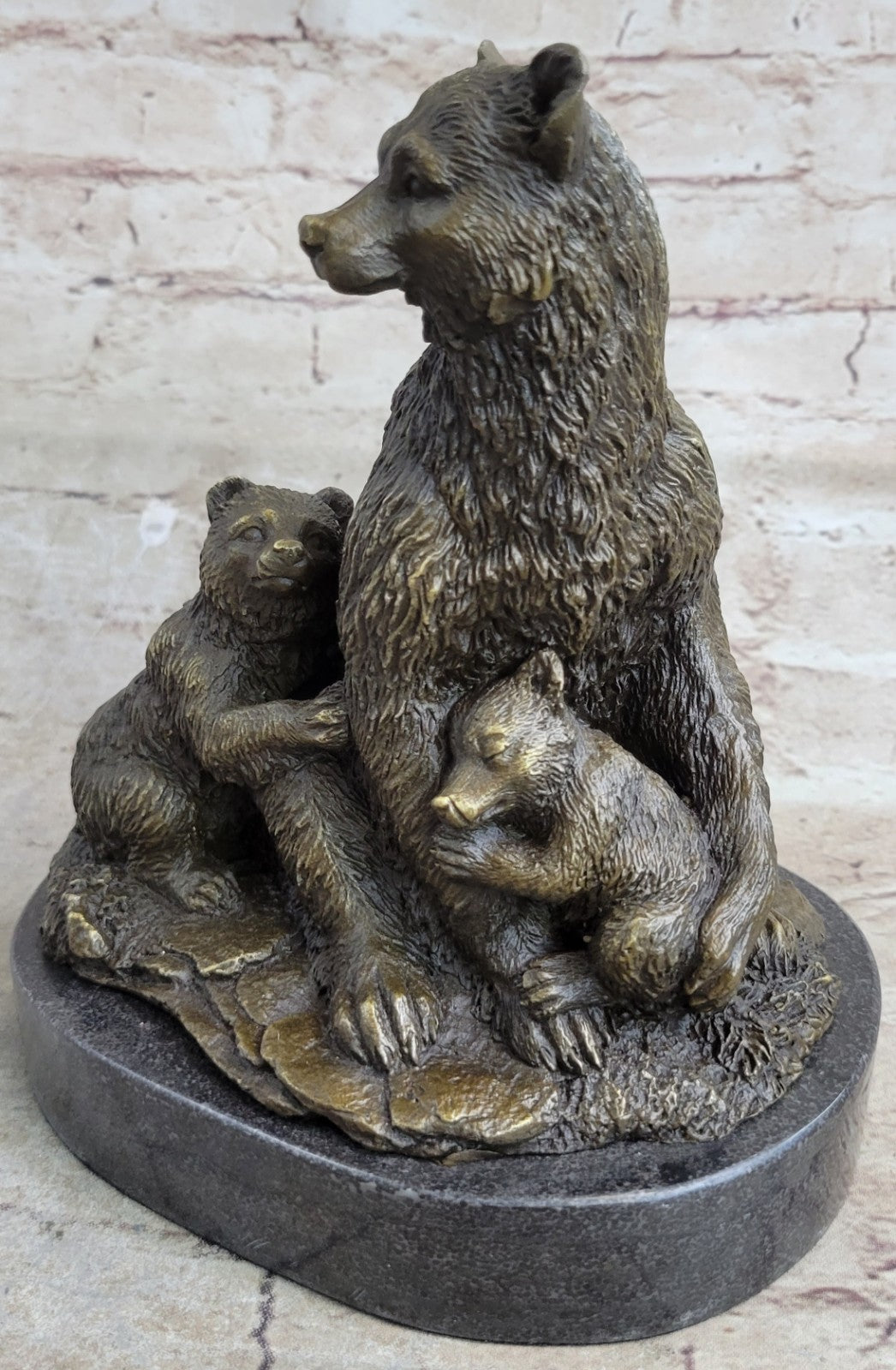 Handcrafted bronze sculpture SALE Cub Two Her With Bear Grizzly Original Signed