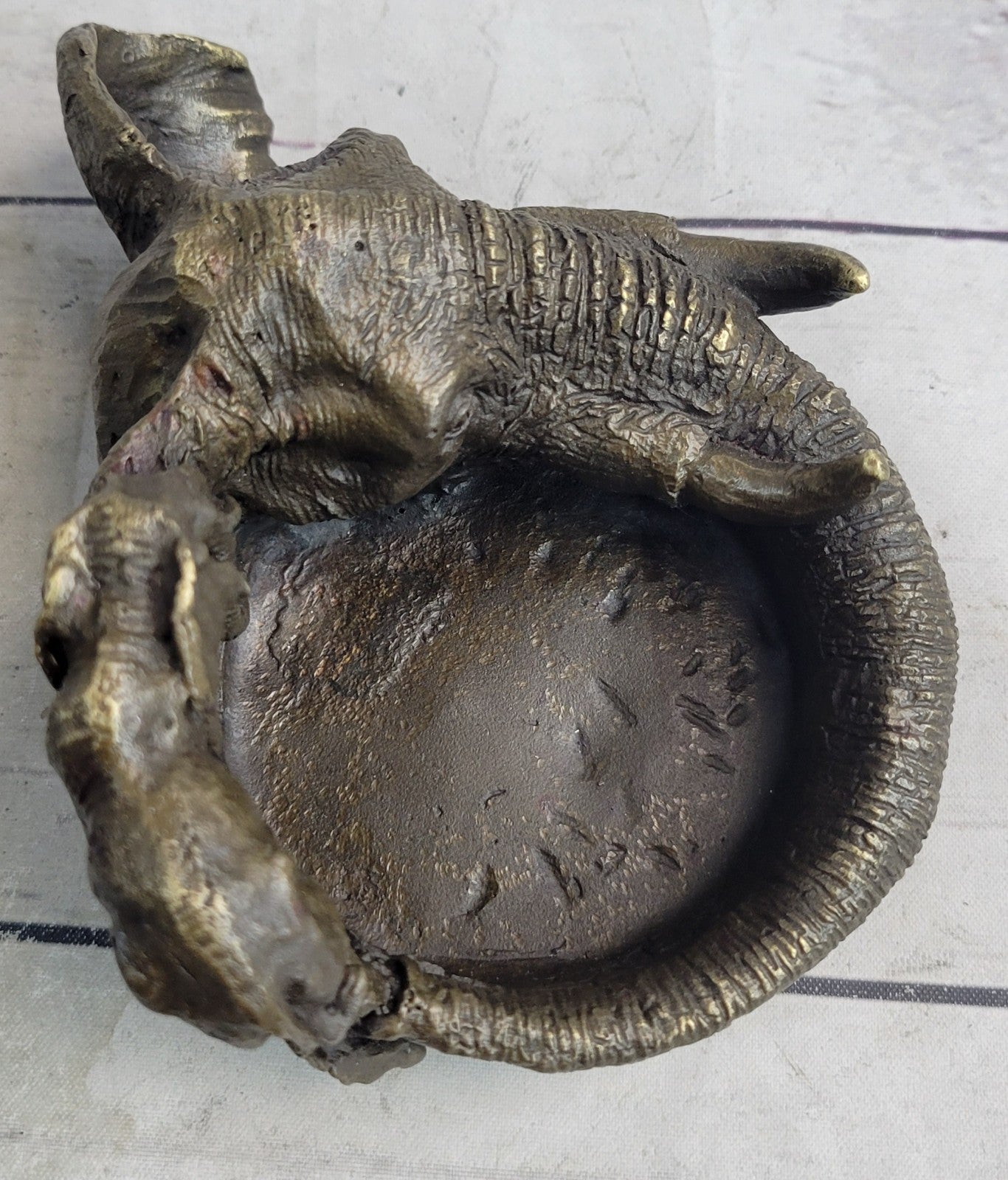 Art Deco Brass Bronze Copper  Ashtray With Elephant  Head Home Decor