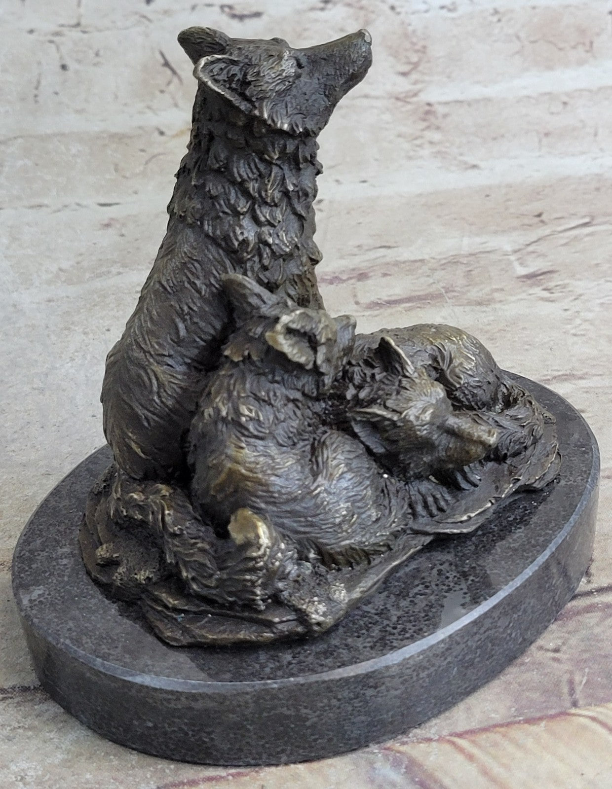 Hybrid Dogs Pack Running Wolves Wildlife Gift Bronze Marble Statue Sculpture