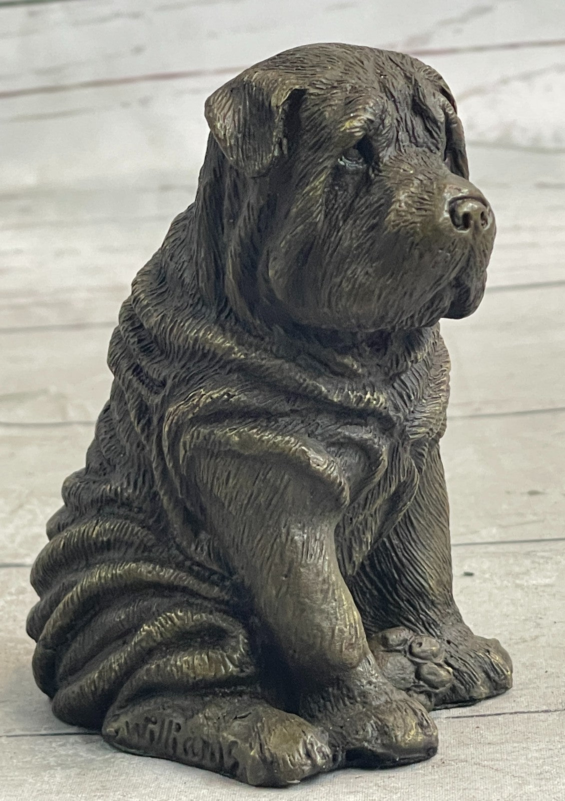 Fine Art Bronze Figurine: Shar Pei Dog - Handcrafted Pet Lover`s Sculpture Artwork