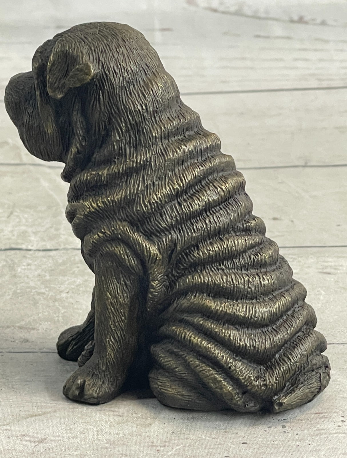 Fine Art Bronze Figurine: Shar Pei Dog - Handcrafted Pet Lover`s Sculpture Artwork