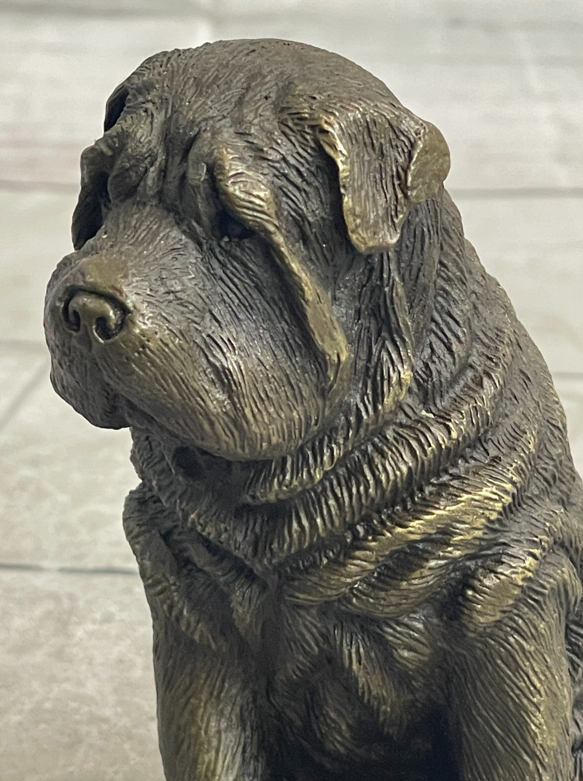 Fine Art Bronze Figurine: Shar Pei Dog - Handcrafted Pet Lover`s Sculpture Artwork